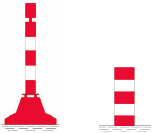 Bild 8 - Schwimmendes Zeichen (nur zur Bezeichnung von Hindernissen) - Rechte Seite: rot-weiß waagerecht gestreifte Spierentonne mit Toppzeichen, Schwimmstange (Spiere), in der Regel als Radarreflektor