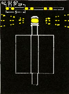 Kennzeichnung der Lage der Fahrrinne in Bezug auf die Ufer bei Nacht: Rechtes Ufer (gelbe Blitzfeuer mit Gruppen von zwei Blitzen, gegebenenfalls mit begrenztem Öffnungswinkel)