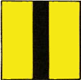 Kennzeichnung der Lage der Fahrrinne in Bezug auf die Ufer bei Tag: Rechtes Ufer (gelbe quadratische Tafeln mit einem schwarzen senkrechten Mittelstreifen)