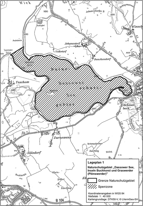 Lageplan 1 Anlage (zu § 1 Absatz 1) OstseeSHNSGBefV - Naturschutzgebiet Dassower See, Inseln Buchhorst und Graswerder (Plönswerder)