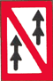 rechteckige weiße Tafel mit rotem Rand, rotem Schrägstrich und zwei senkrechten schwarzen Doppelpfeilen mit der Spitze nach oben