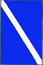 rechteckige blaue Tafel mit weißem Diagonalstreifen von links oben nach rechts unten