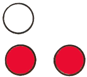 zwei rote Kreise nebeneinander und ein weißer Kreis mit schwarzem Rand über dem linken roten Kreis