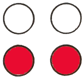 zwei rote Kreise nebeneinander und zwei weiße Kreise mit schwarzem Rand über den roten Kreisen