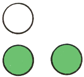 zwei grüne Kreise nebeneinander und ein weißer Kreis mit schwarzem Rand über dem linken grünen Kreis