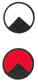 ein weißer Kreis mit einem schwarzen Rand mit einem schwarzen Dreieck mit der Spitze nach oben am unteren Rand über einem roten Kreis mit einem schwarzen Dreieck mit der Spitze nach oben am unteren Rand