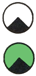 ein weißer Kreis mit einem schwarzen Rand mit einem schwarzen Dreieck mit der Spitze nach oben am unteren Rand über einem grünen Kreis mit einem schwarzen Dreieck mit der Spitze nach oben am unteren 