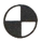 ein weißer Kreis mit schwarzem Rand mit zwei schwarzen Dreiecken mit den Spitzen zueinander