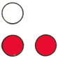 zwei rote Kreise nebeneinander und ein weißer Kreis mit schwarzem Rand über dem linken roten Kreis