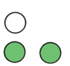 zwei grüne Kreise nebeneinander und ein weißer Kreis mit schwarzem Rand über dem linken grünen Kreis