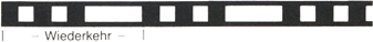 ein schwarzer dicker Balken mit innenliegenden sich wiederholenden zwei weißen Quadraten und einem Rechteck