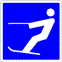 rechteckige blaue Tafel mit weißem Symbol eines Wasserskiläufers