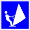 rechteckige blaue Tafel mit weißem Symbol eines Segelsurfers