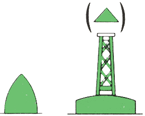 grüne Spitztonne und grüne Leuchttonne mit einem grünen Kegel mit der Spitze nach oben als Toppzeichen