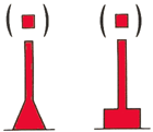 zwei rote Spierentonnen mit jeweils einem roten Zylinder als Toppzeichen