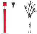 rote Stange mit einem roten Zylinder oder einem Besen aufwärts als Toppzeichen oder eine Pricke