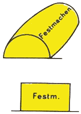 gelbe Fasstonne und Zylindertonne mit schwarzen Buchstaben Festmachen